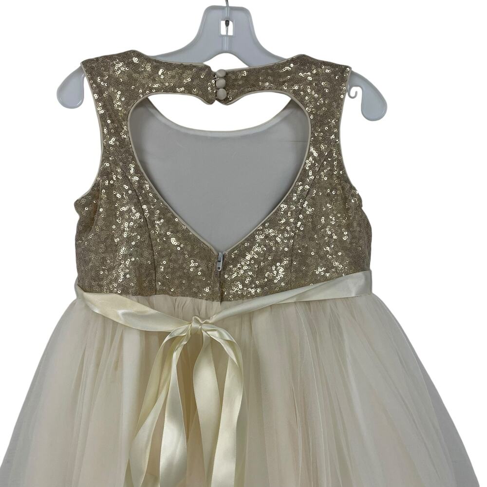 David's Bridal Heart Back Sequin and Tulle Gown Gold and Ivory Girls 10 ASIS - Picture 7 of 8